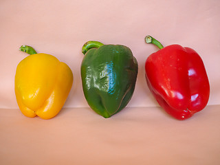 Image showing Yellow Green and Red Peppers vegetables