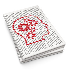 Image showing Marketing concept: Head With Gears on Newspaper background