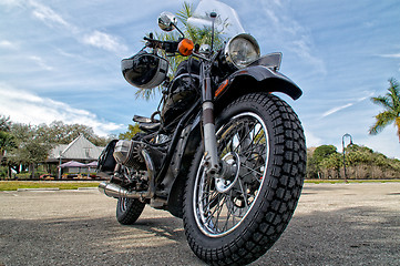 Image showing low angle view of vintage motorcycle