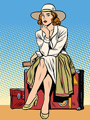 Image showing retro girl passenger with a ticket