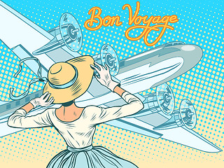 Image showing Bon voyage girl escorts aircraft