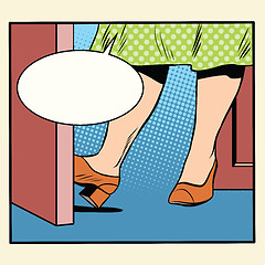 Image showing Retro woman holding the door open