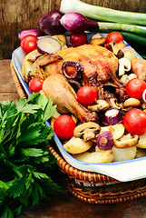 Image showing Chicken with potatoes and vegetables