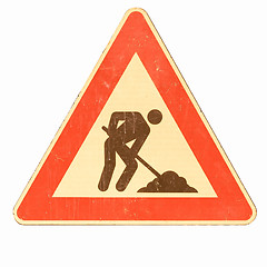 Image showing  Road works sign isolated vintage