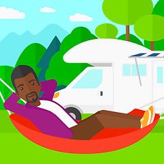 Image showing Man lying in hammock.