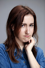 Image showing The portrait of a beautiful sad girl closeup