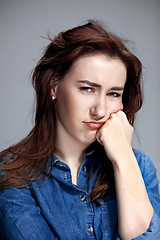 Image showing The portrait of a beautiful sad girl closeup