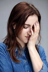 Image showing The portrait of a beautiful sad girl closeup