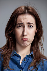 Image showing The portrait of a beautiful sad girl closeup