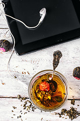 Image showing Morning tea and tablet