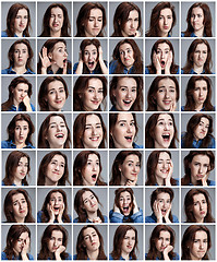 Image showing Set of young woman\'s portraits with different emotions