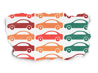 Image showing Travel concept: Car icons on Torn Paper background