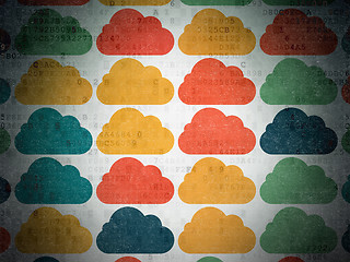 Image showing Cloud computing concept: Cloud icons on Digital Paper background