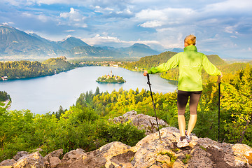 Image showing Tracking round Bled Lake in Julian Alps, Slovenia.