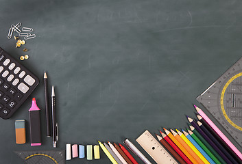 Image showing School board with pens and a ruler