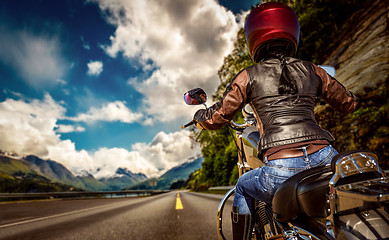 Image showing Biker girl First-person view