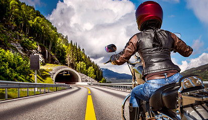 Image showing Biker girl First-person view