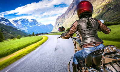 Image showing Biker girl First-person view