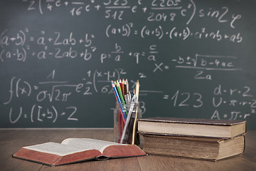 Image showing School books and pens