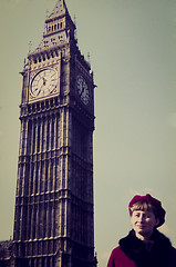 Image showing Original vintage colour slide from 1960s, young woman poses for 