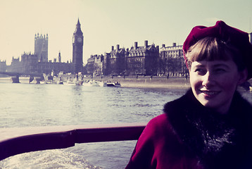 Image showing Original vintage colour slide from 1960s, young woman poses for 