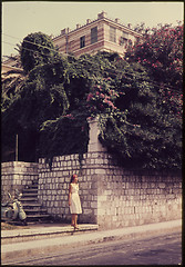 Image showing Original vintage colour slide from 1960s, young woman standing i