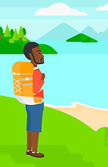 Image showing Man with backpack hiking.