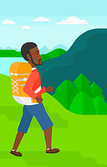 Image showing Man with backpack hiking.