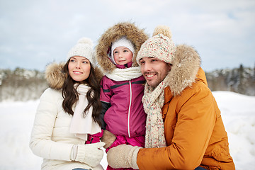 Image showing happy family with child in winter clothes outdoors