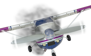 Image showing Cessna 172 Front With Smoke Coming From Engine on White