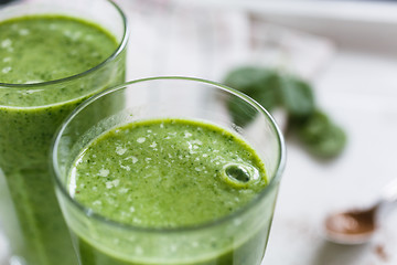 Image showing Two green smoothie in the glass