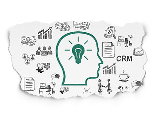 Image showing Business concept: Head With Lightbulb on Torn Paper background