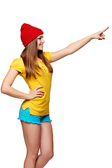 Image showing Teen funky girl standing with a frame