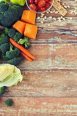 Image showing close up of ripe vegetables on wooden table