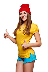 Image showing Teen funky girl standing with a frame