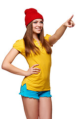 Image showing Teen funky girl standing with a frame