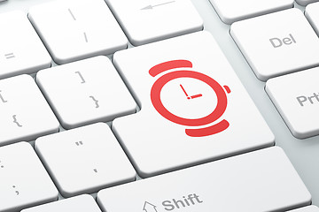 Image showing Timeline concept: Hand Watch on computer keyboard background