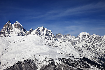 Image showing Mount Ushba in winter at wind sunny day