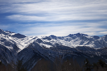 Image showing Sunlight snowy mountains in nice evening