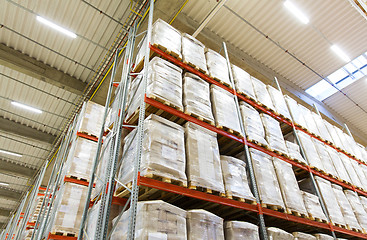 Image showing cargo boxes storing at warehouse shelves