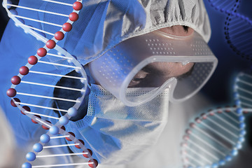 Image showing close up of scientist face in chemical lab