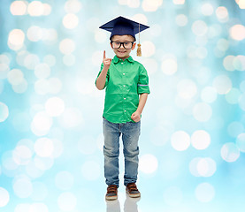 Image showing happy boy in bachelor hat and eyeglasses