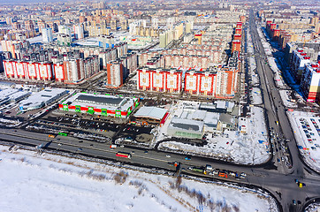 Image showing Bird eye view on market and houses. Tyumen. Russia