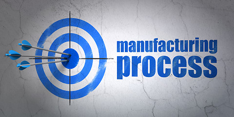 Image showing Manufacuring concept: target and Manufacturing Process on wall background