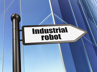 Image showing Manufacuring concept: sign Industrial Robot on Building background