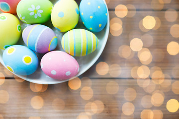 Image showing close up of colored easter eggs on plate