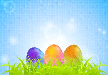 Image showing Abstract Easter background with grass and polygonal eggs