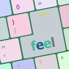 Image showing feel word on keyboard key, notebook computer button vector illustration
