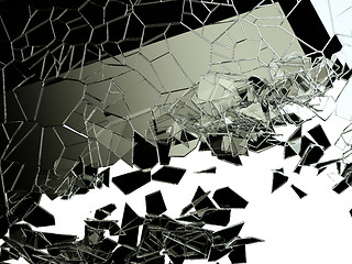 Image showing Pieces of cracked glass on white