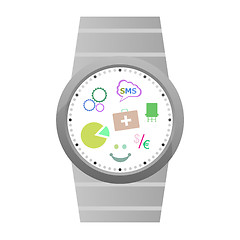 Image showing Smart watch with flat icons. Vector illustration. isolated on white